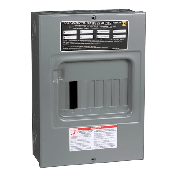Square D Load Center, QO, 8 Spaces, 100A, 120/240V AC, Fixed Main Lug, 1 Phase - QO8L100S