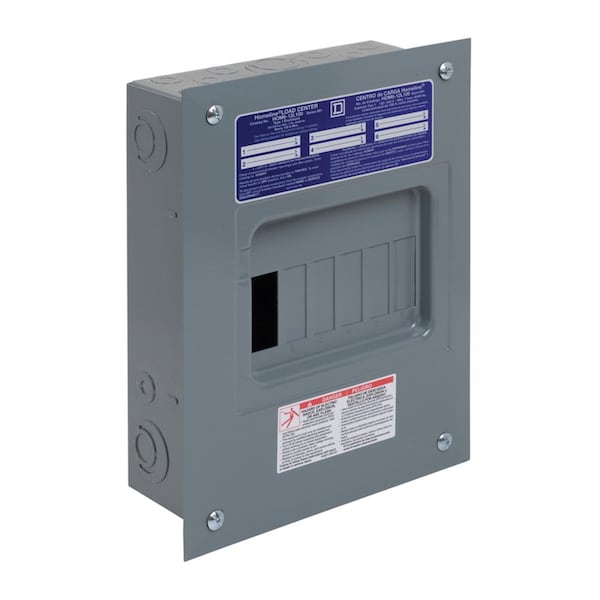 Square D Load Center, HOM, 6 Spaces, 100A, 120/240V AC, Main Lug, 1 Phase - HOM612L100SCP