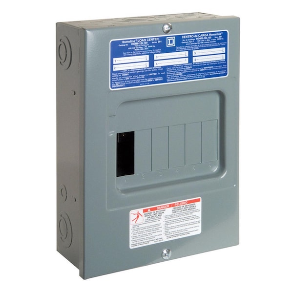 Square D Load Center, HOM, 6 Spaces, 100A, 120/240V AC, Main Lug, 1 Phase - HOM612L100SCP