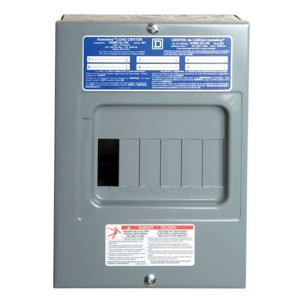 Square D Load Center, HOM, 6 Spaces, 100A, 120/240V AC, Main Lug, 1 Phase - HOM612L100SCP