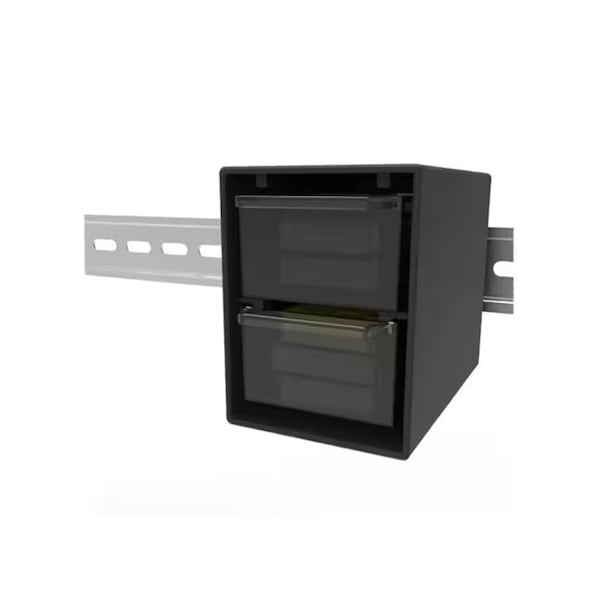 Dinstorage W Drawers, DsUnv1 Din Rail Base, DsUnv2 Surface Mount Base W Adhesive Strip - DS-DD2