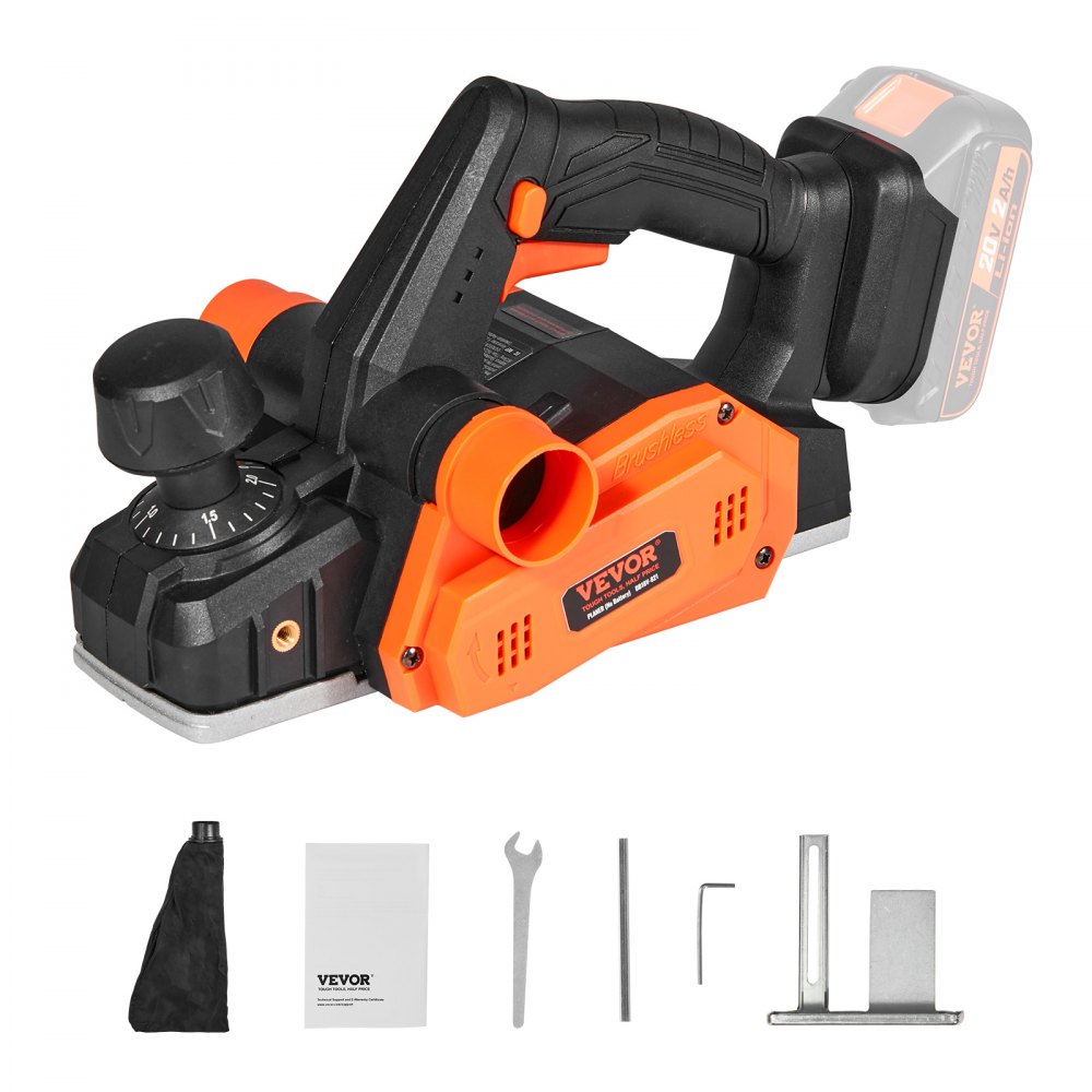 VEVOR Cordless Electric Hand Planer, 3-1/4" Width, 16500 RPM Handheld Wood Planer with 5/64" Adjustable Planing Depth HSS Blades Dual Side Dust Outlet, for Woodworking Wood Planing Surface Smoothing - WXDDSCBCBD314JESHV9