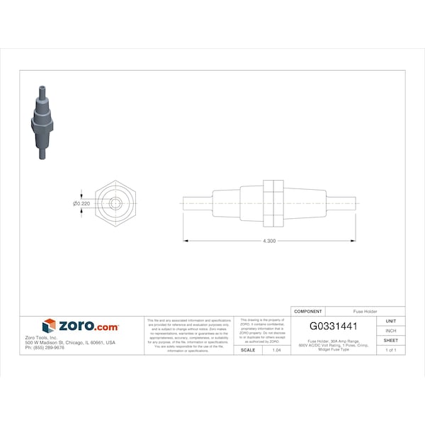 Mersen Fuse Holder, 1 Poles, 0 to 30A Amp Range, 600V AC/DC Volt Rating - FEB-11-11