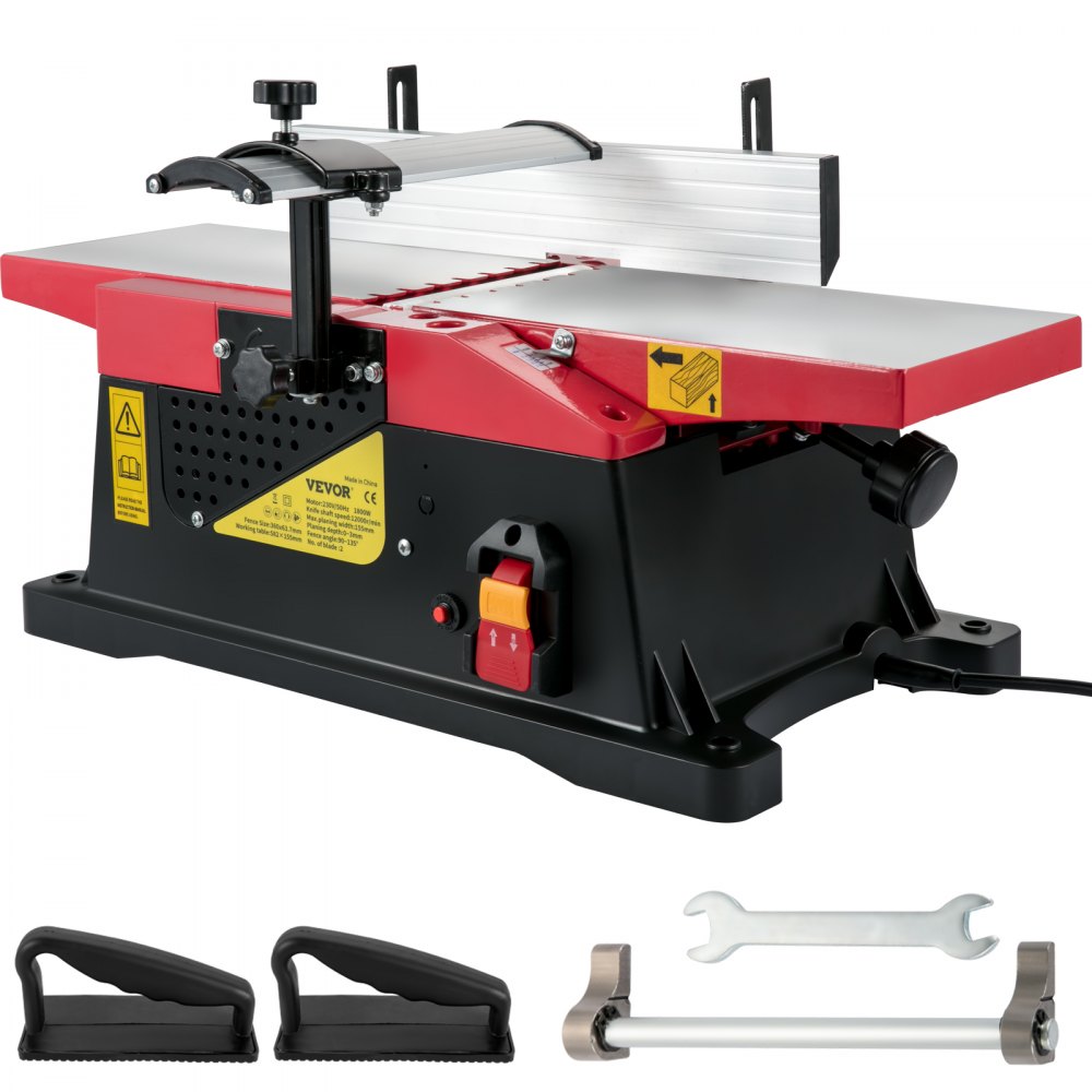 VEVOR Woodworking Benchtop Jointers 6inch with 1650W Motor,Heavy Duty Benchtop Planer Precise Cutterhead 2000rpm ,2 Push Blocks Fence Depth Scale,Large Aluminum Work Table for Woodworking - MGPBJWD1800W65QURV1