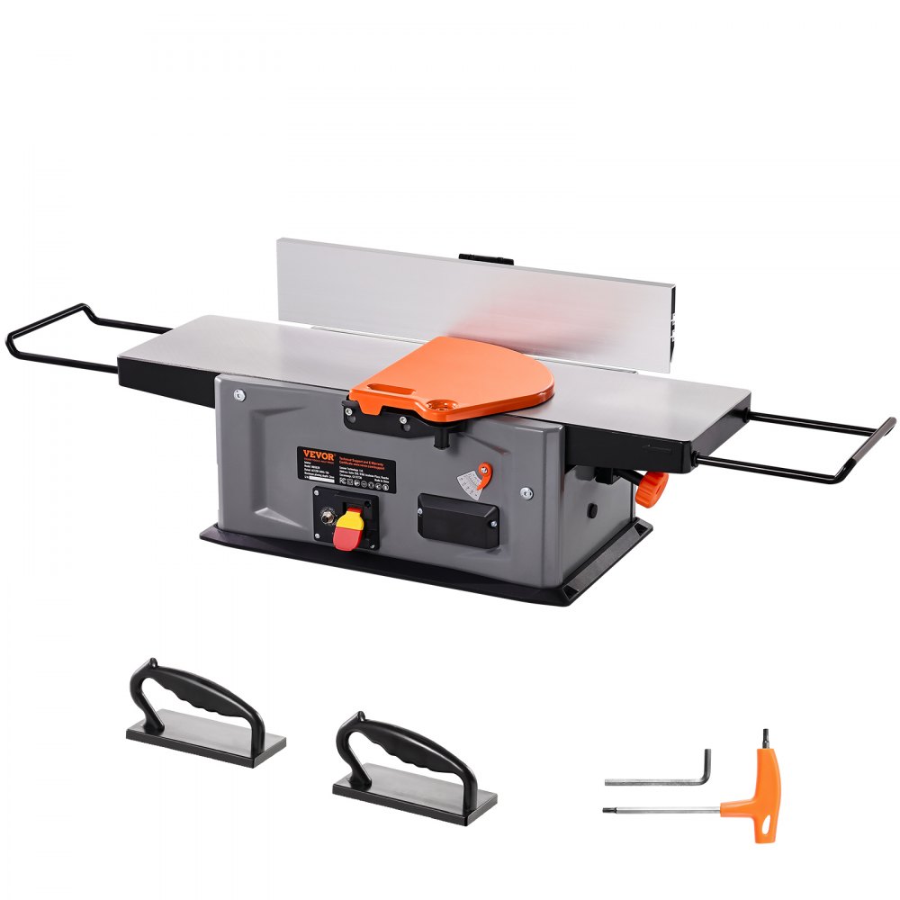 VEVOR Spiral Benchtop Jointer, 8-Inch, 2HP 10000 RPM Bench Top Wood Jointer, 18-Blade Spiral Cutterhead with Extendable Arm up to 6.5'' and 8x42.3'' Worktable 0-1/8'' Adjustable Depth, for Woodworking - JFJYCP82HP16RVFCZV1