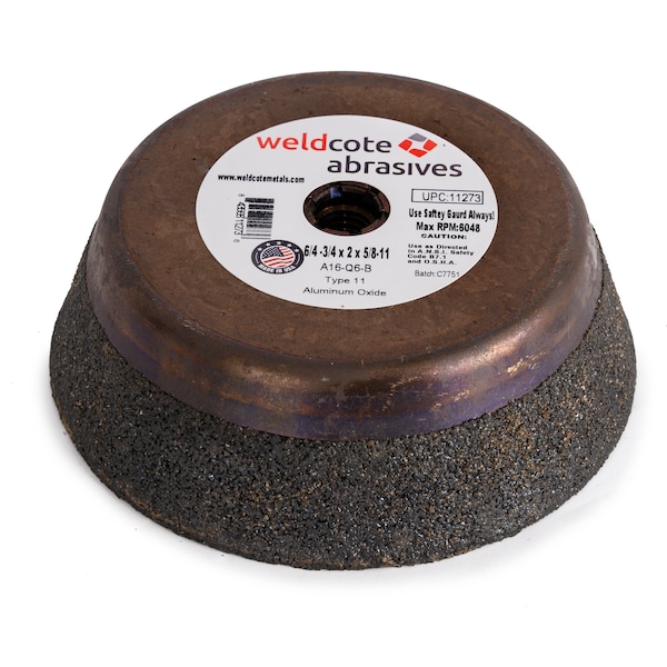 Weldcote Rueda de Copa de Resina 6/4-3/4 X 2 X 5/8-11 A16-Q6-B Steel Back T11 1 Paquete - 11273