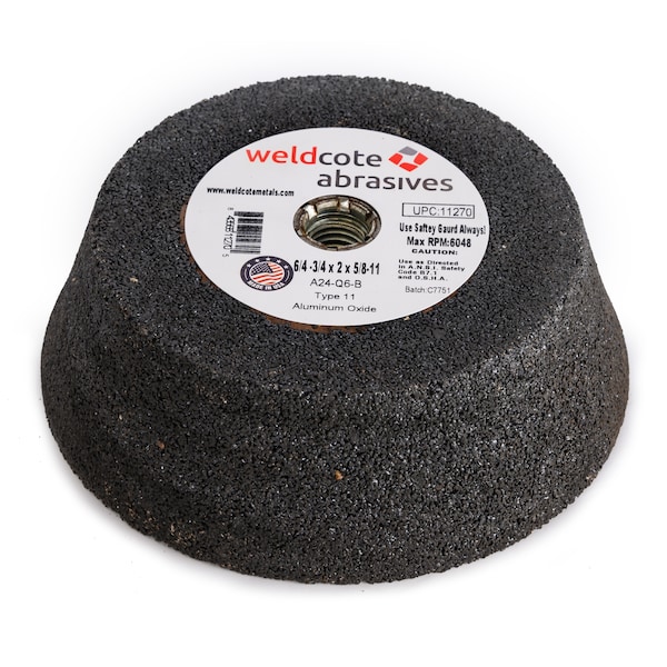 Weldcote Rueda de copa de resina 6/4-3/4 X 2 X 5/8-11 A24-Q6-B Sin respaldo de acero T11 1 paquete - 11270