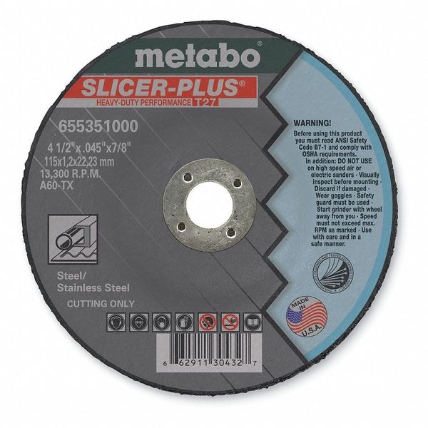 Rueda de corte Metabo, T27, A60TX, 4.5X 0.045"X7/8" - 655351000
