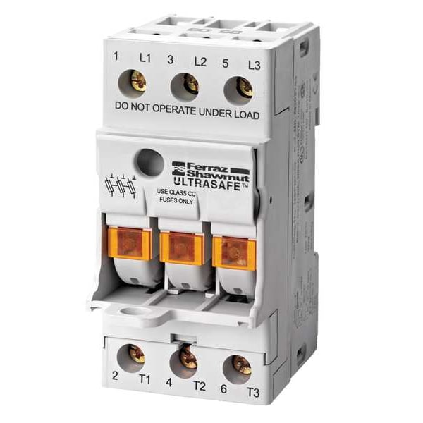 Mersen Finger Safe Fuse Block, CC UL Class, 3 Poles, 0 to 30A Amp Range, 600V AC/DC Volt Rating - USFMCCI