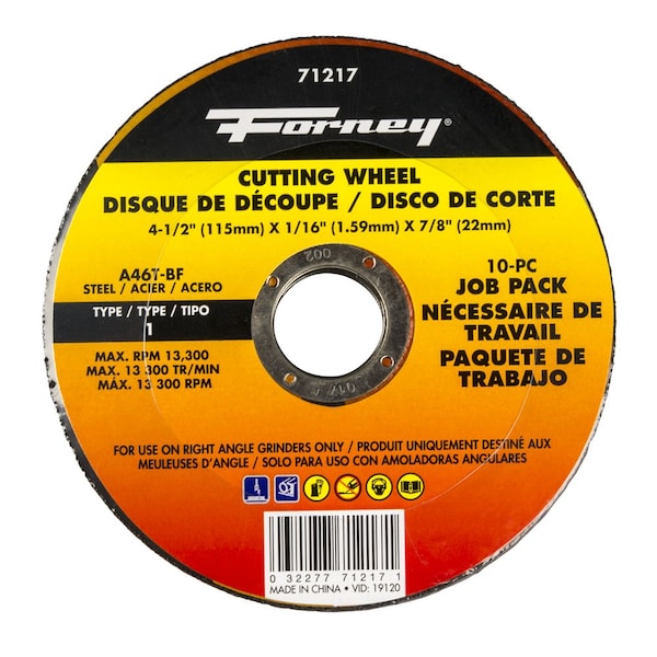 Forney Paquete de 10 ruedas cortadoras de metal de 4-1/2 pulgadas Forney 71847 - 71217