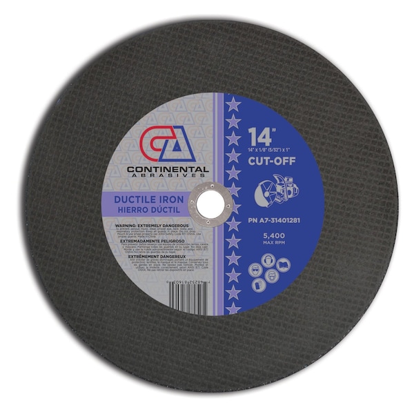 Continental Abrasives 14" x 1/8" (5/32) x 1" Triple Reforzado Hoja de Sierra Abrasiva de Alta Velocidad para Gas o Electricidad - A7-31401281
