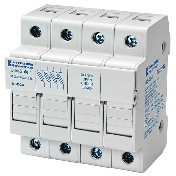 Mersen Finger Safe Fuse Block, CC UL Class, 3 Poles, 0 to 30A Amp Range, 600V AC/DC Volt Rating - USCC3N