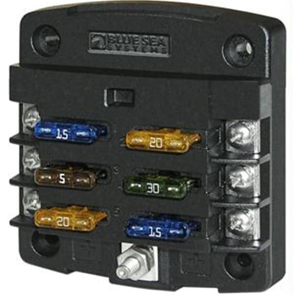 Blue Sea Systems Blue Sea  ST Blade Fuse Block w/out Cover - 6 Circuit w/out Negative Bus - 5033