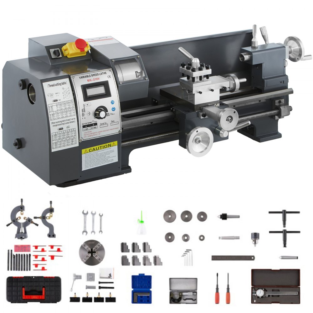 VEVOR 8x16 Luxury Version Metal Lathe 1100W Precision Bench Top Mini Metal Milling Lathe Variable Speed 50-2500 RPM Nylon Gear (8x16 inch) - JSMNCC8X16HHPJ001V1