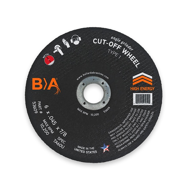 Rueda de corte para abrasivos Bullard, 6 x .045 x 7/8 T1, paquete de 25 - 53609