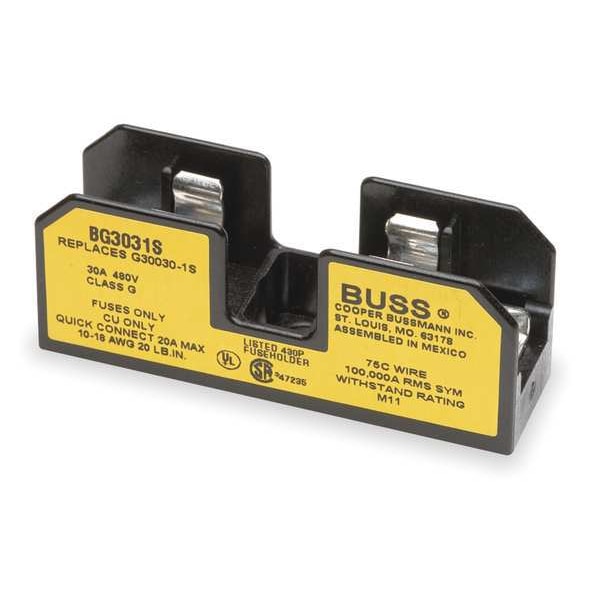 Eaton Bussmann Open Fuse Block, G UL Class, 1 Poles, 25 to 30A Amp Range, 480V AC/DC Volt Rating - BG3031S