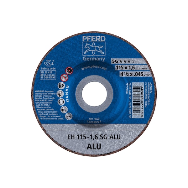 Pferd 4-1/2" x .045" Disco de corte, 7/8" A.H. - SG ALU - Tipo 27 - 63177