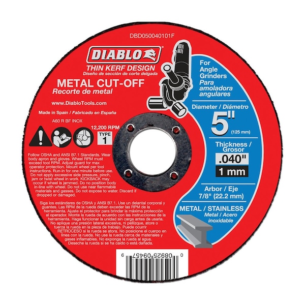 Discos de corte de metal Diablo, 5 pulgadas de diámetro, paquete de 10 - DBD050040110F