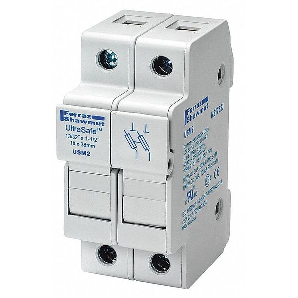 Mersen Finger Safe Fuse Block, 2 Poles, 0 to 30A Amp Range, 800V AC/1000V DC Volt Rating - USM2