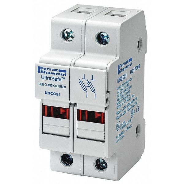 Mersen Finger Safe Fuse Block, CC UL Class, 2 Poles, 0 to 30A Amp Range, 600V AC/DC Volt Rating - USCC2I