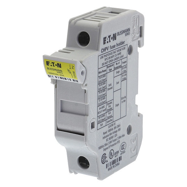 Eaton Bussmann Fuse Holder, 0 to 30A Amp Range, 1000V DC Volt Rating, 1 Poles, Clamp/Spade Lug - CHPV1U