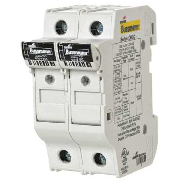 Eaton Bussmann Finger Safe Fuse Block, 0 to 30A Amp Range, 600V AC/DC Volt Rating, 2 Poles, Box Lug; Clamp - CHCC2DIU