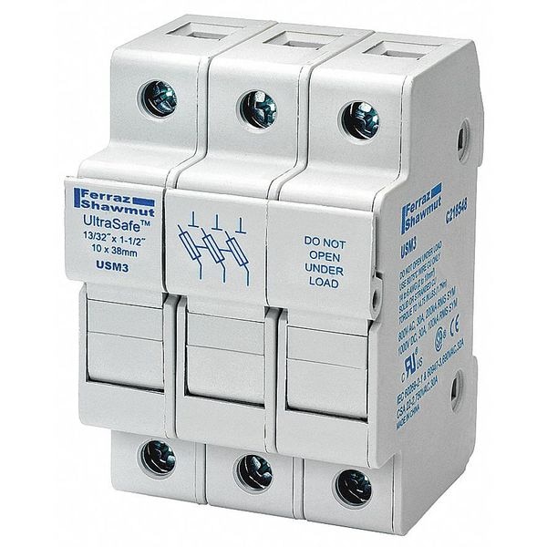 Mersen Finger Safe Fuse Block, 3 Poles, 0 to 30A Amp Range, 800V AC/1000V DC Volt Rating - USM3