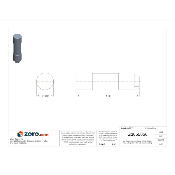 Eaton Bussmann UL Class Fuse, CC Class, Fast-Acting, 3A, 600V AC, Non-Indicating - KTK-R-3