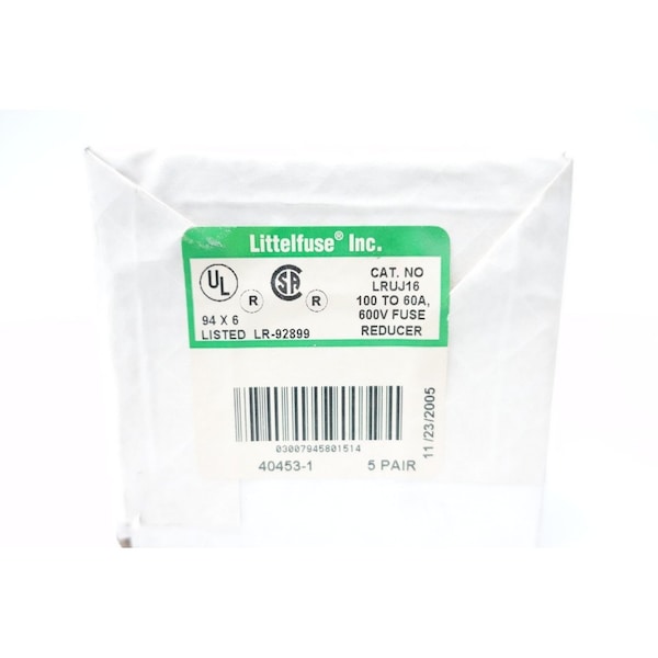 Littelfuse BOX OF 5 PAIR REDUCER  600V-AC OTHER FUSE, 5PK - LRUJ16