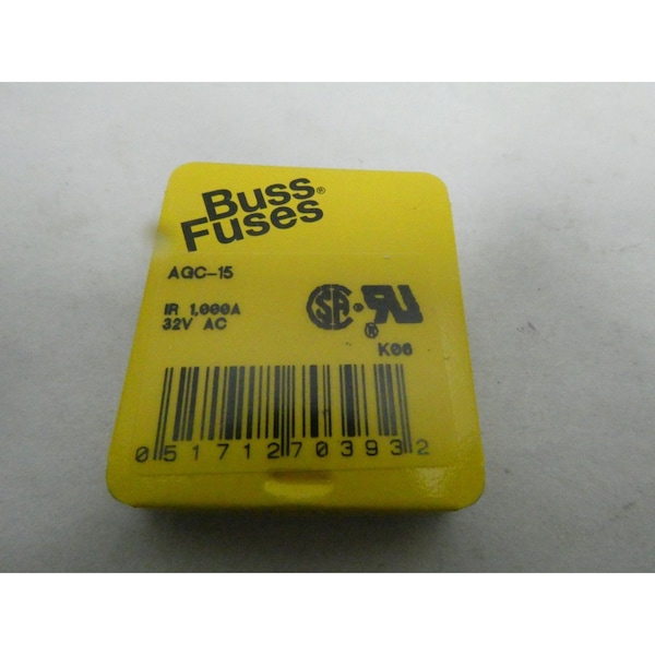 Eaton Bussmann 15A AMP 32V-AC CARTRIDGE FUSE, 50PK - AGC-15