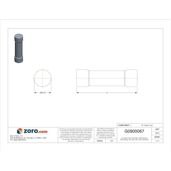 Eaton Bussmann UL Class Fuse, K5 Class, Fast-Acting, 6A, 250V AC, Non-Indicating - NON-6