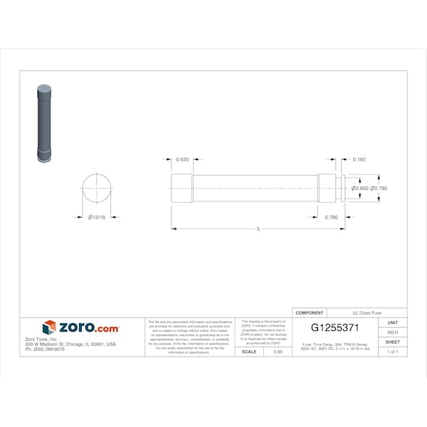 Mersen UL Class Fuse, RK5 Class, Time-Delay, 30A, 600V AC, Non-Indicating - TRS30R