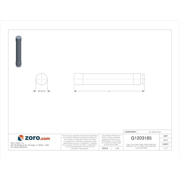 Eaton Bussmann UL Class Fuse, RK5 Class, FRS-R Series, Time-Delay, 30A, 600V AC, Non-Indicating - FRS-R-30
