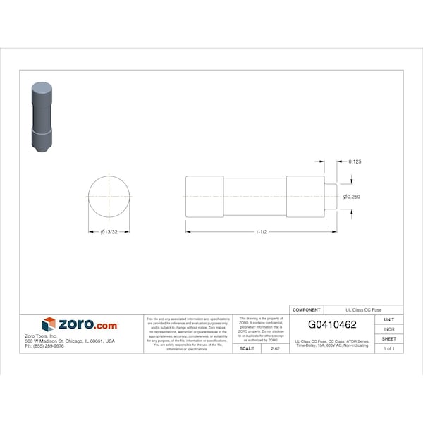 Mersen UL Class Fuse, CC Class, ATDR Series, Time-Delay, 10A, 600V AC, Non-Indicating - ATDR10