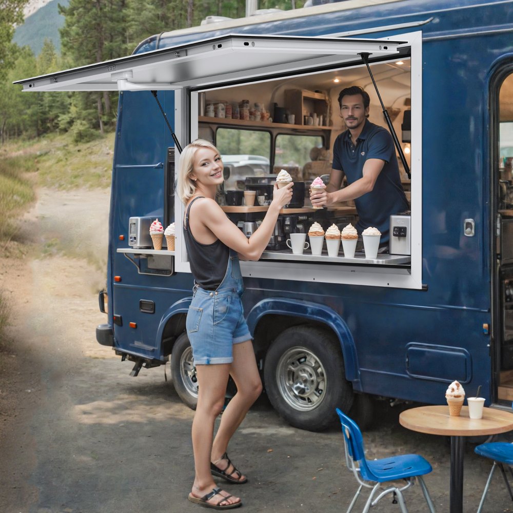 VEVOR Concession Window 53"x33", Aluminum Alloy Food Truck Service Window with Awning Door & Drag Hook, Up to 85 Degrees Stand Serving Window for Food Trucks Concession Trailers, Glass Not Included - FWCK53X33INCKH6TNV0