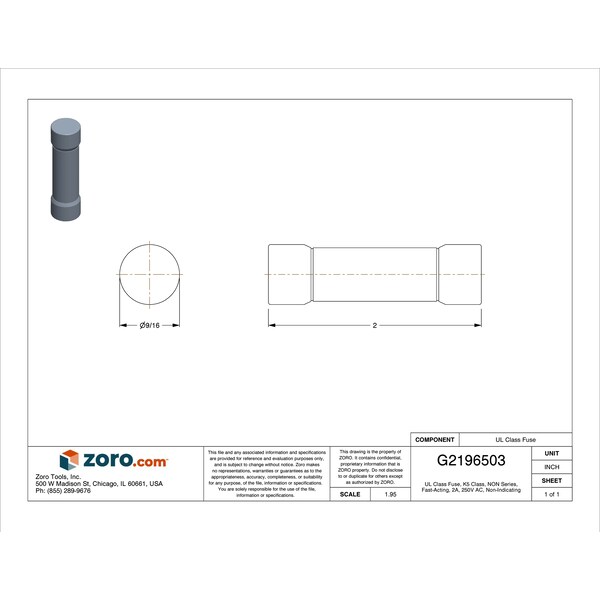 Eaton Bussmann UL Class Fuse, K5 Class, Fast-Acting, 2A, 250V AC, Non-Indicating - NON-2