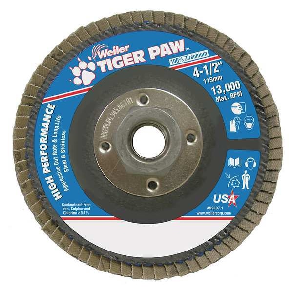 Weiler Disco Flap, Tipo 27, 4-1/2 pulgadas de diámetro, 36 grano - 98810
