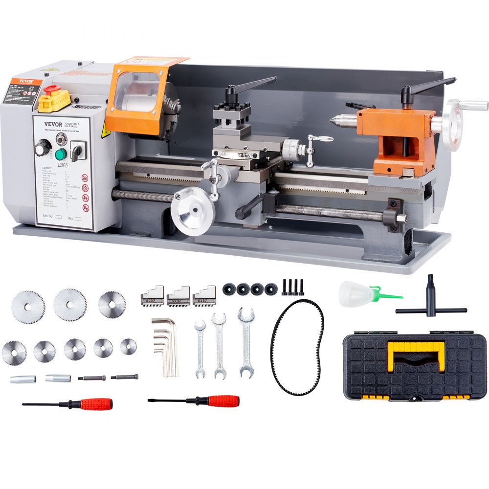 VEVOR Metal Lathe Machine, 7.87'' x 13.78'', Precision Benchtop Power Metal Lathe,, 50-2500 RPM Continuously Variable Speed, 500W Brush Motor Metal Gears, with Tool Box for Processing Precision Parts - TSJSCCYSDJ200ZM3GV1