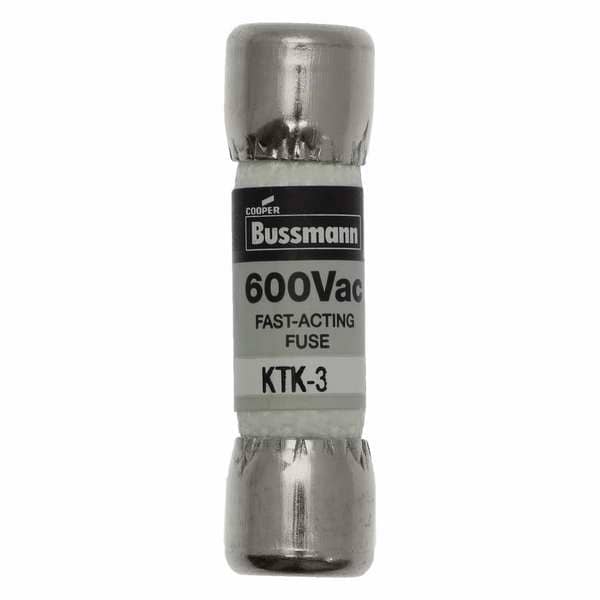 Eaton Bussmann Midget Fuse, KTK Series, Fast-Acting, 3A, 600V AC, Non-Indicating, 100kA at 600V AC - KTK-3
