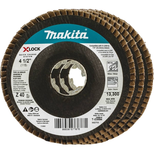 Disco de láminas tipo 29 Makita X-LOCK de 4 1/2", 40 granos - T-03894-3