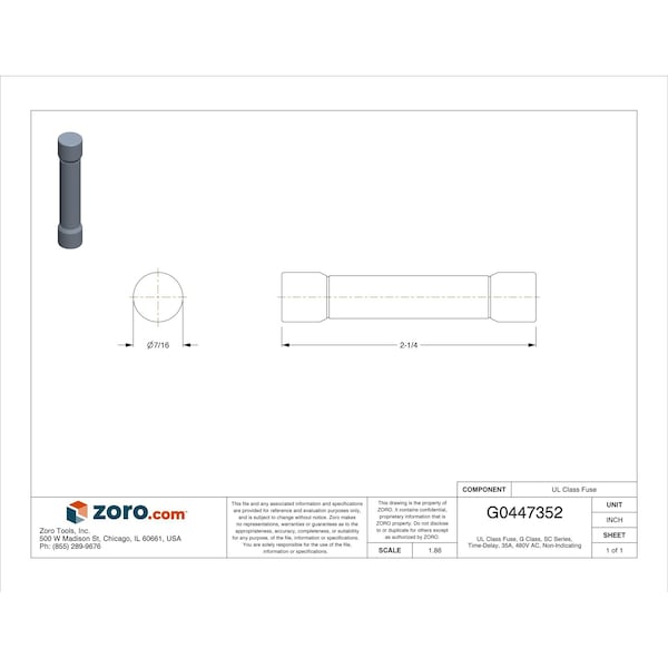 Eaton Bussmann UL Class Fuse, G Class, SC Series, Time-Delay, 35A, 480V AC, Non-Indicating - SC-35