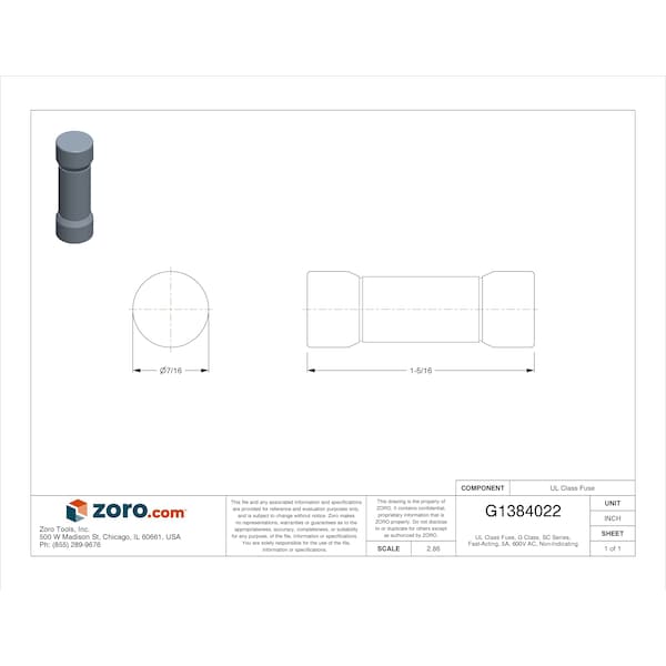 Eaton Bussmann UL Class Fuse, G Class, SC Series, Fast-Acting, 5A, 600V AC, Non-Indicating - SC-5