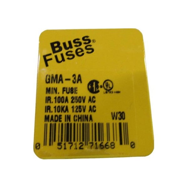 Eaton Bussmann Fuses Fast Acting 3A 250V 5BOX - GMA-3A