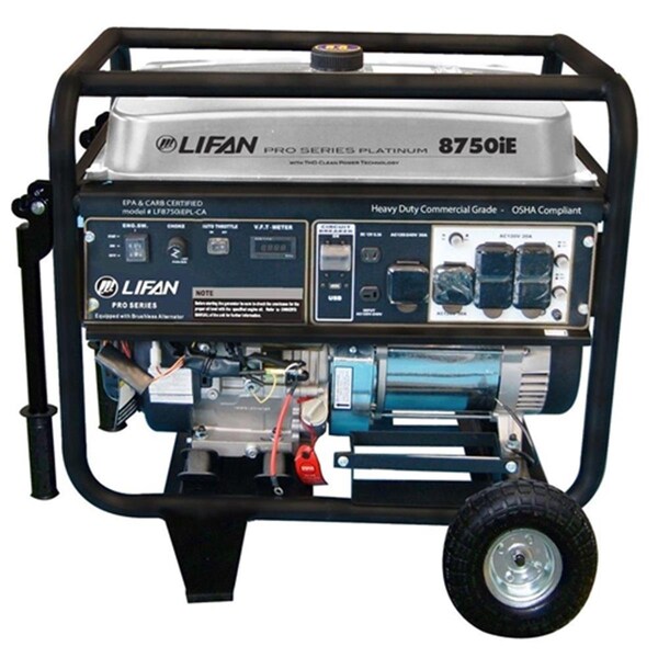 Lifan 8500 watt Platinum Generator - 15 MHP with Recoil Electronic Start - LF8750IEPLRV