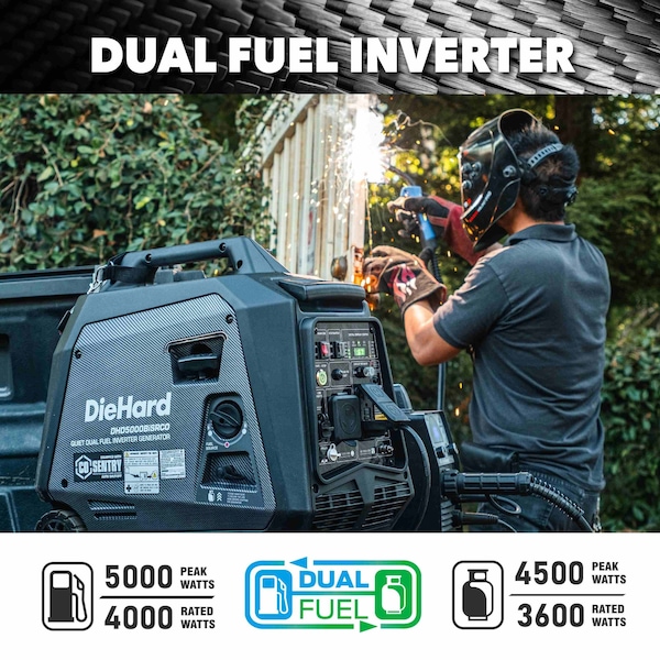 Diehard Inverter Generator, Gasoline, Propane, Recoil, Electric, Remote Start, 120V, 37.5/41.6 A A - DHD5000BISRCO