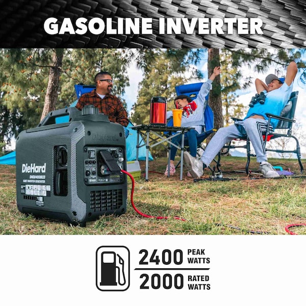 Diehard Inverter Generator, Gasoline, Recoil Start, 120V, 15/19 A A - DHD2400ISCO
