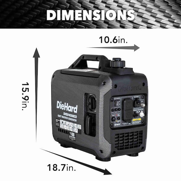 Diehard Inverter Generator, Gasoline, Recoil Start, 120V, 15/19 A A - DHD2400ISCO