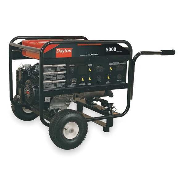 Dayton Portable Generator, Gasoline, 5,000 W Rated, 9,630 W Surge, Recoil Start, 120/240V AC, 41.7/20.8 A - GEN-6000-0GH0