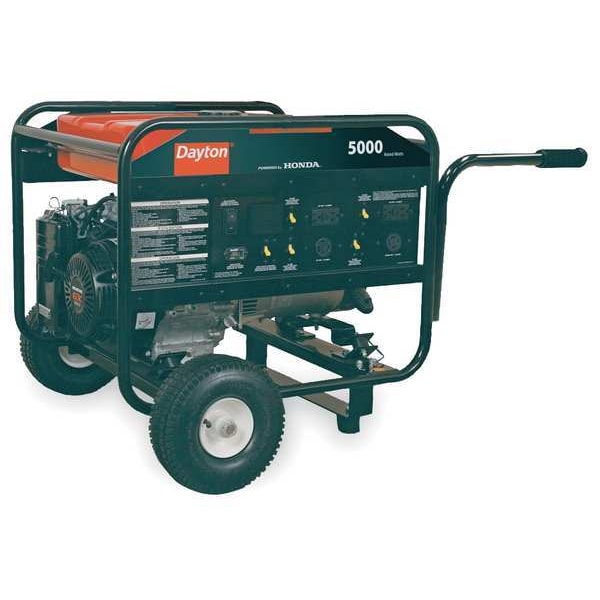 Dayton Portable Generator, Gasoline, 5,000 W Rated, 9,630 W Surge, Recoil Start, 120/240V AC, 41.7/20.8 A - GEN-6000-0GH0