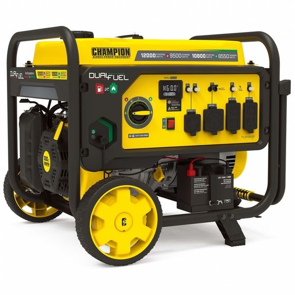 Champion Power Equipment Portable Generator, Gasoline/Propane, 8,550 W/9,500 W Rated, 12,000 W Surge, Electric, Recoil Start - 201159
